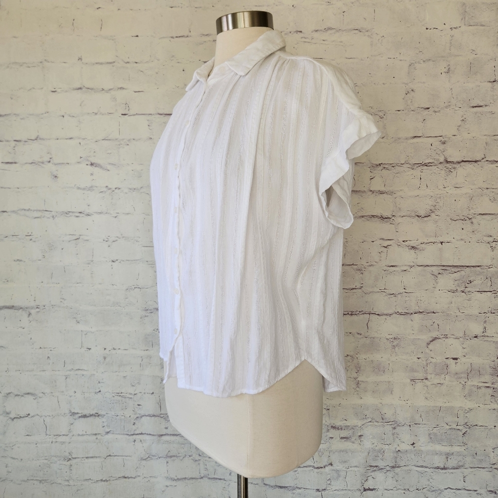 Carly Jean Los Angeles White Short Sleeve Button Down Shirt with Collar Medium - Picture 5 of 9